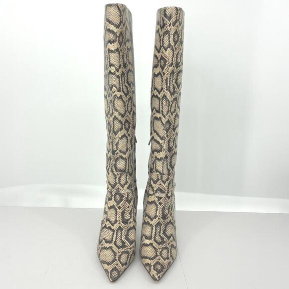Sam Edelman Elia Knee-High Snakeskin Python Pattern Boots Pointed Toe Stiletto